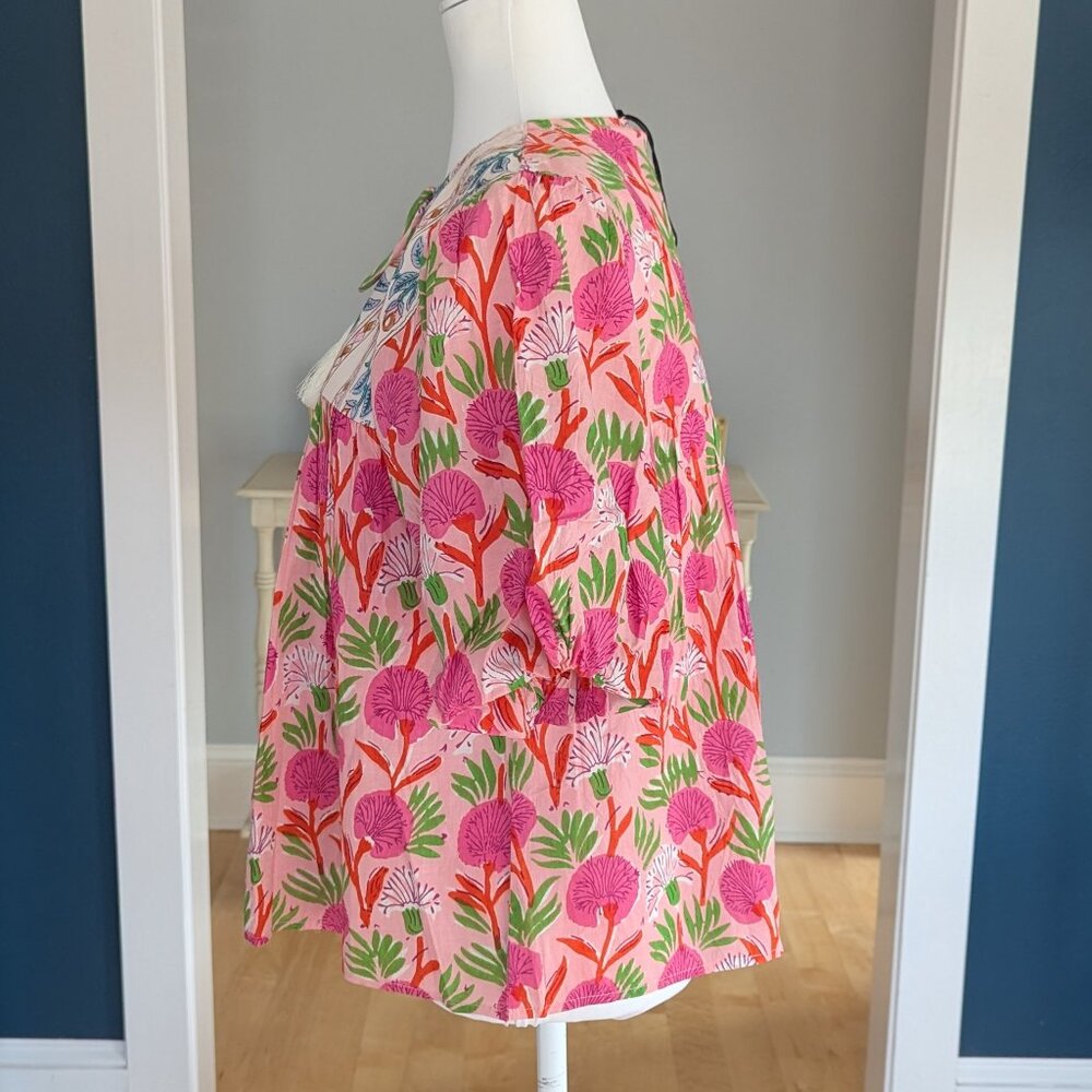 NWT THML Pink Floral Boho Peasant Top Medium - Picture 7 of 14